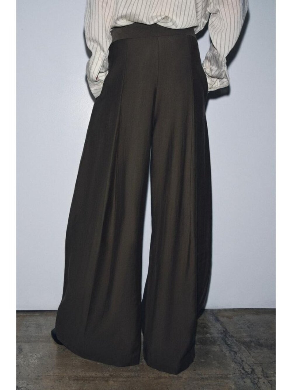 Zara Womens Pants Pleats Trousers XL Brown Wide Leg Zw Collection 6136/245 NWT - Picture 4 of 14